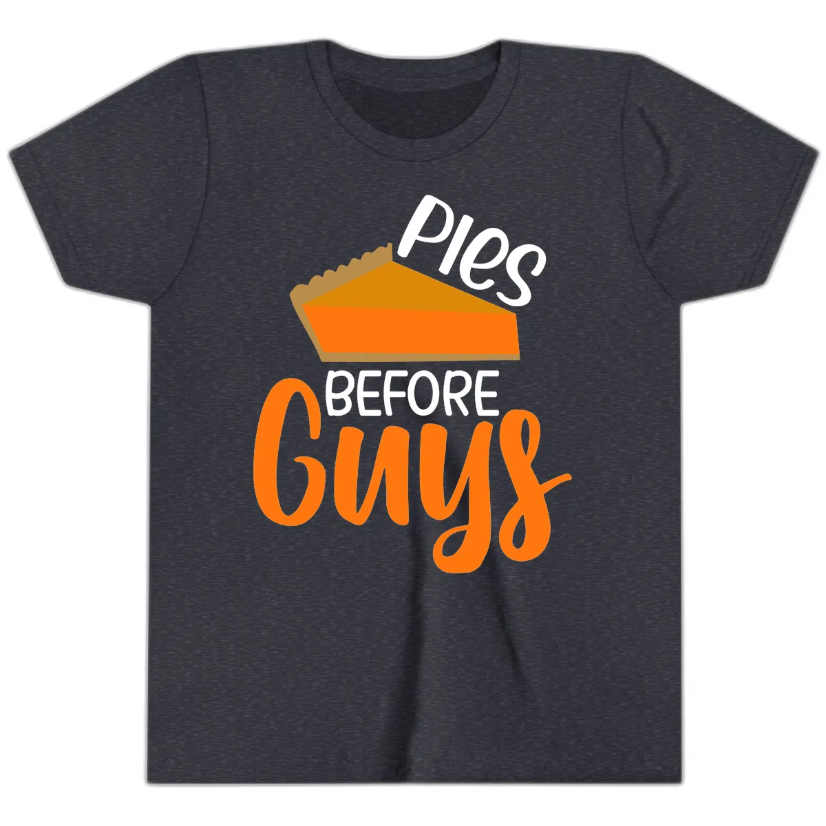 Pies Before Guys Thanksgiving Graphic Youth T-Shirt in Heather Navy