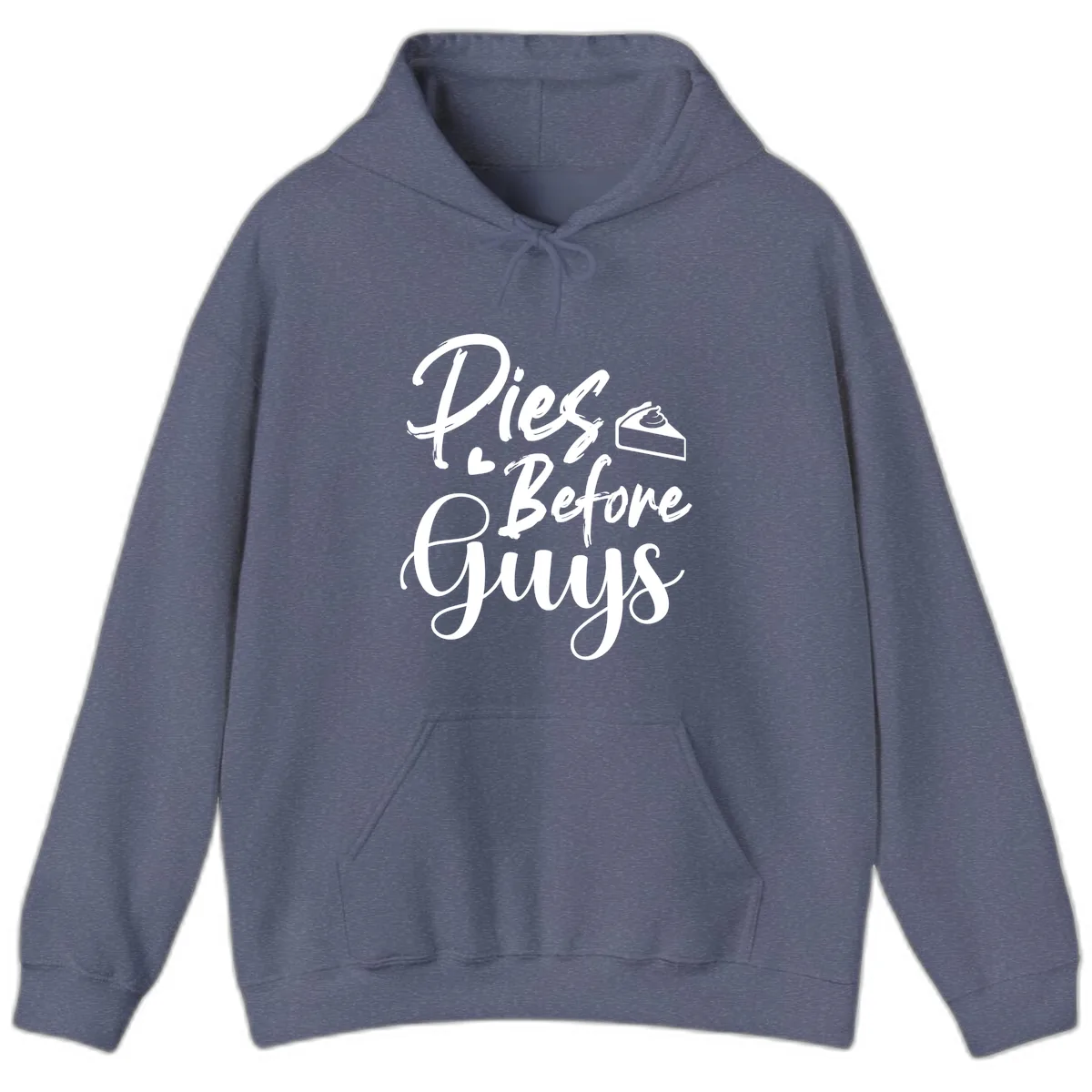 Pies Before Guys Typography Hoodie in Heather Navy