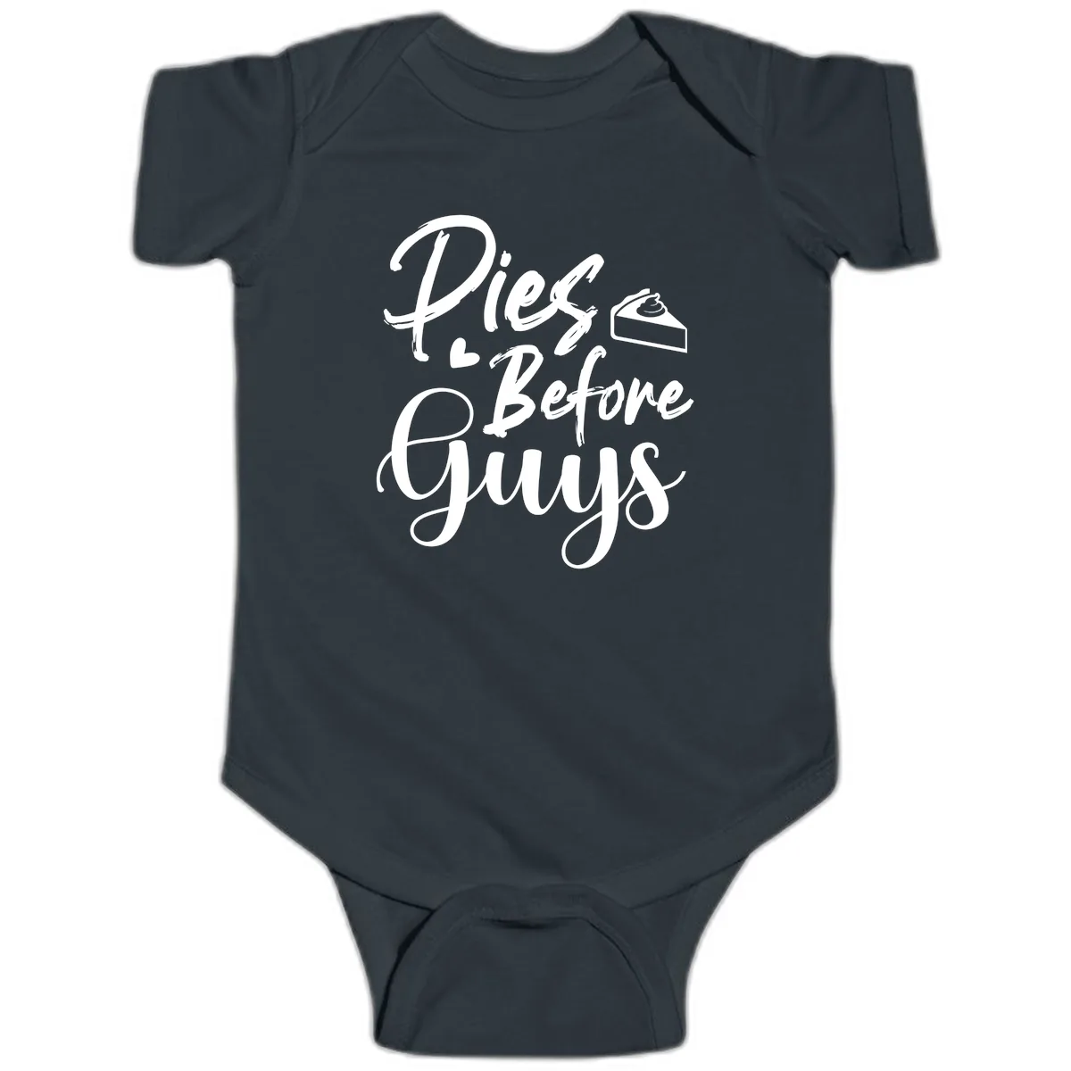 Pies Before Guys Typography Baby Onesie in Black