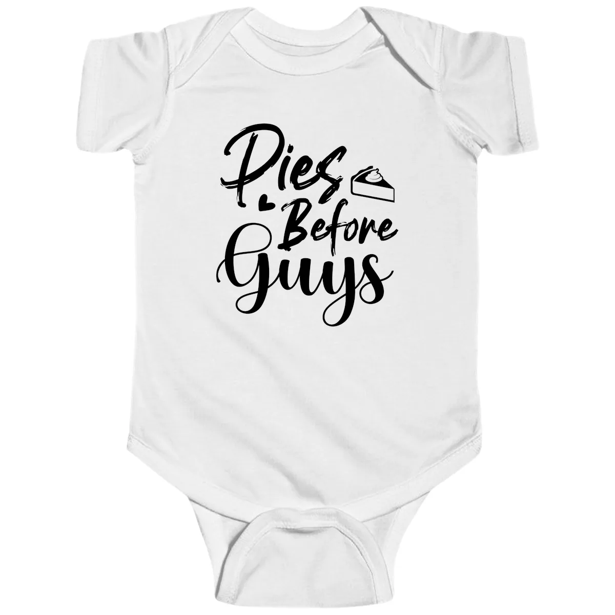 Pies Before Guys Typography Baby Onesie in White