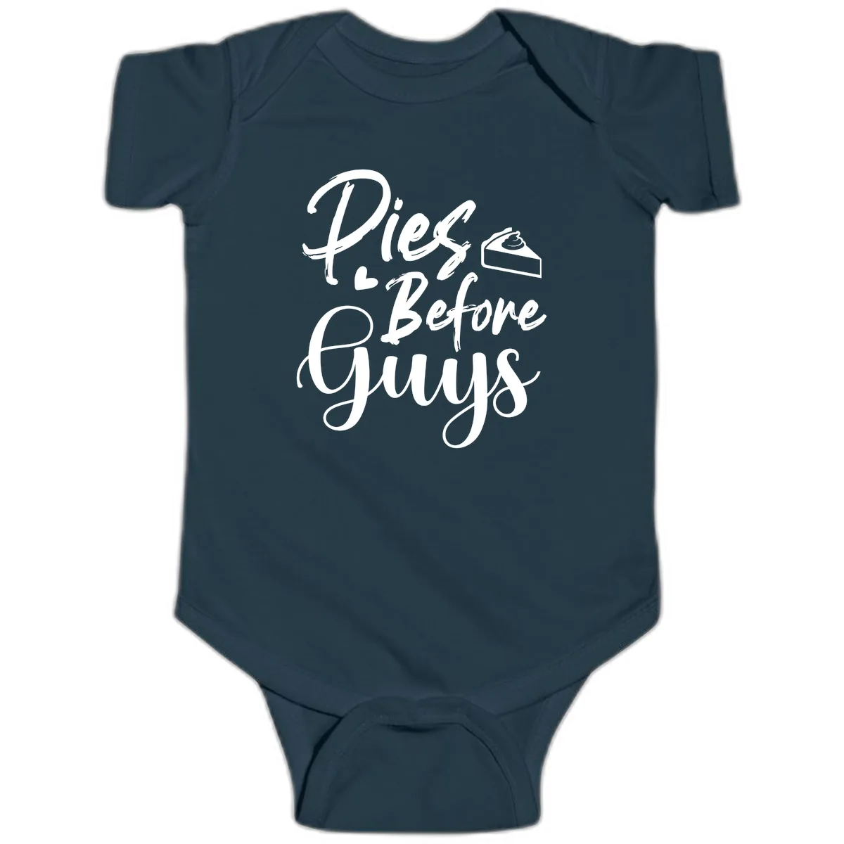Pies Before Guys Typography Baby Onesie in Navy