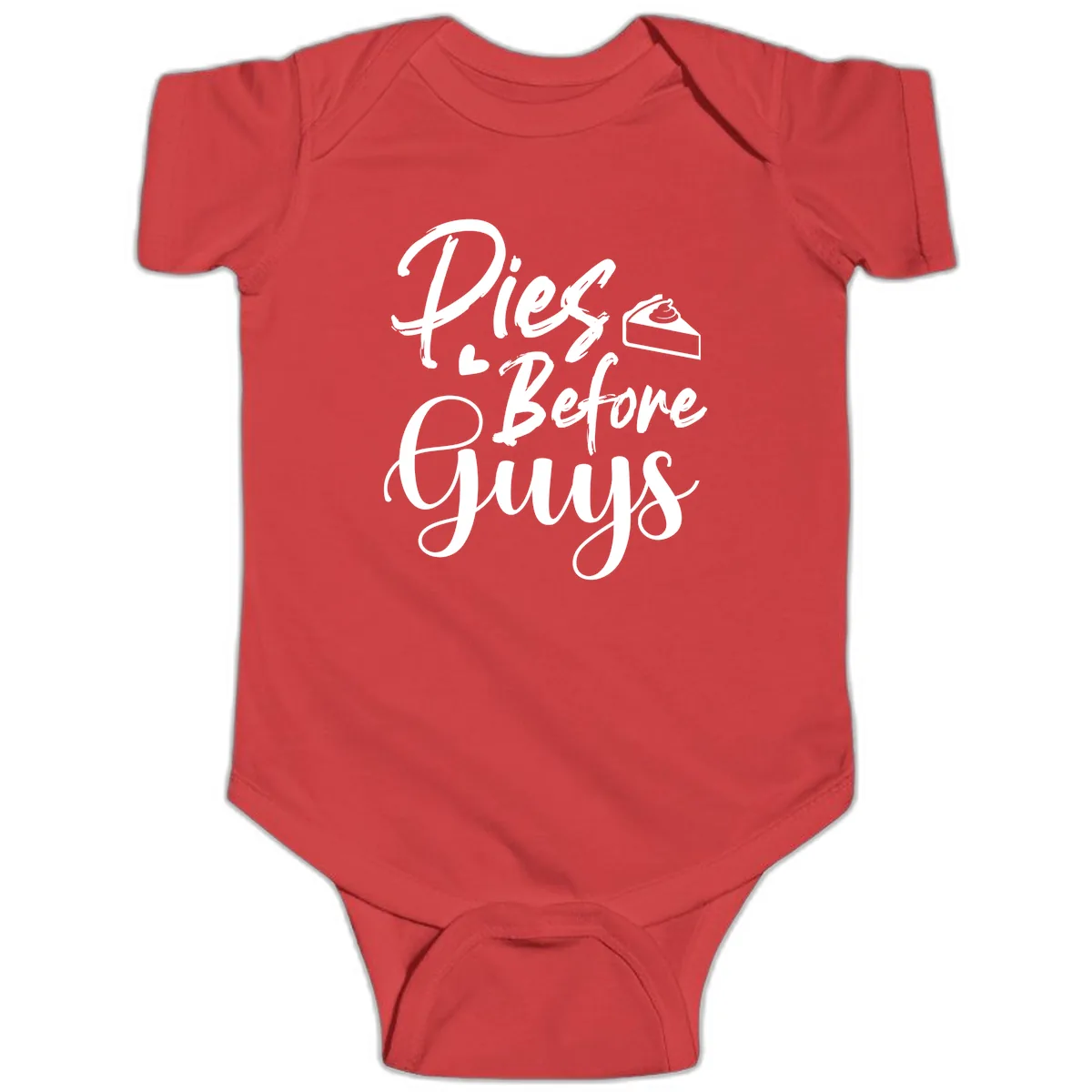 Pies Before Guys Typography Baby Onesie in Red