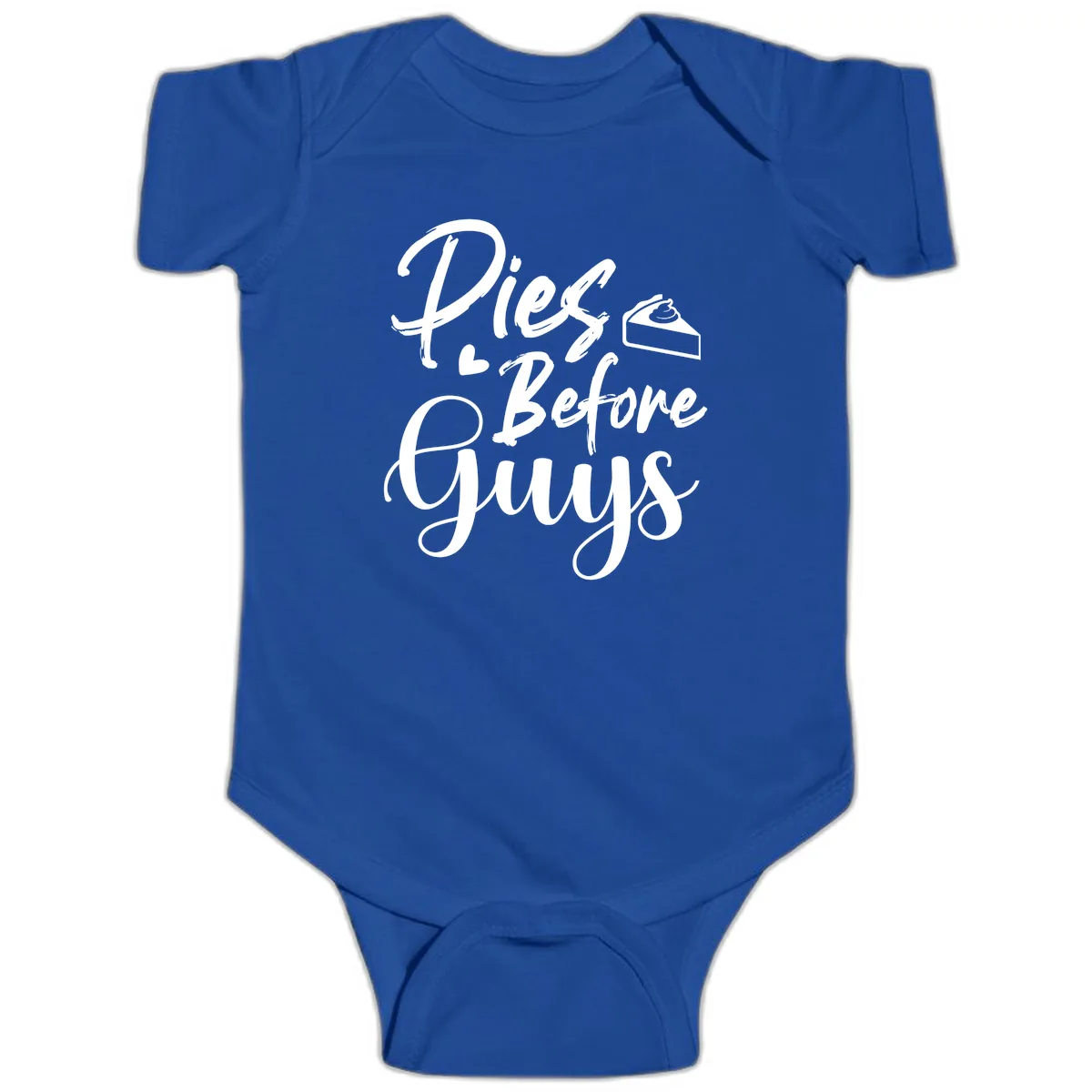 Pies Before Guys Typography Baby Onesie in Royal