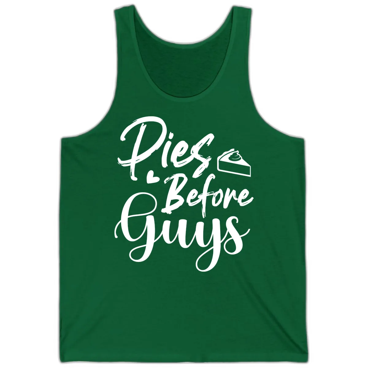 Pies Before Guys Typography Tank in Kelly