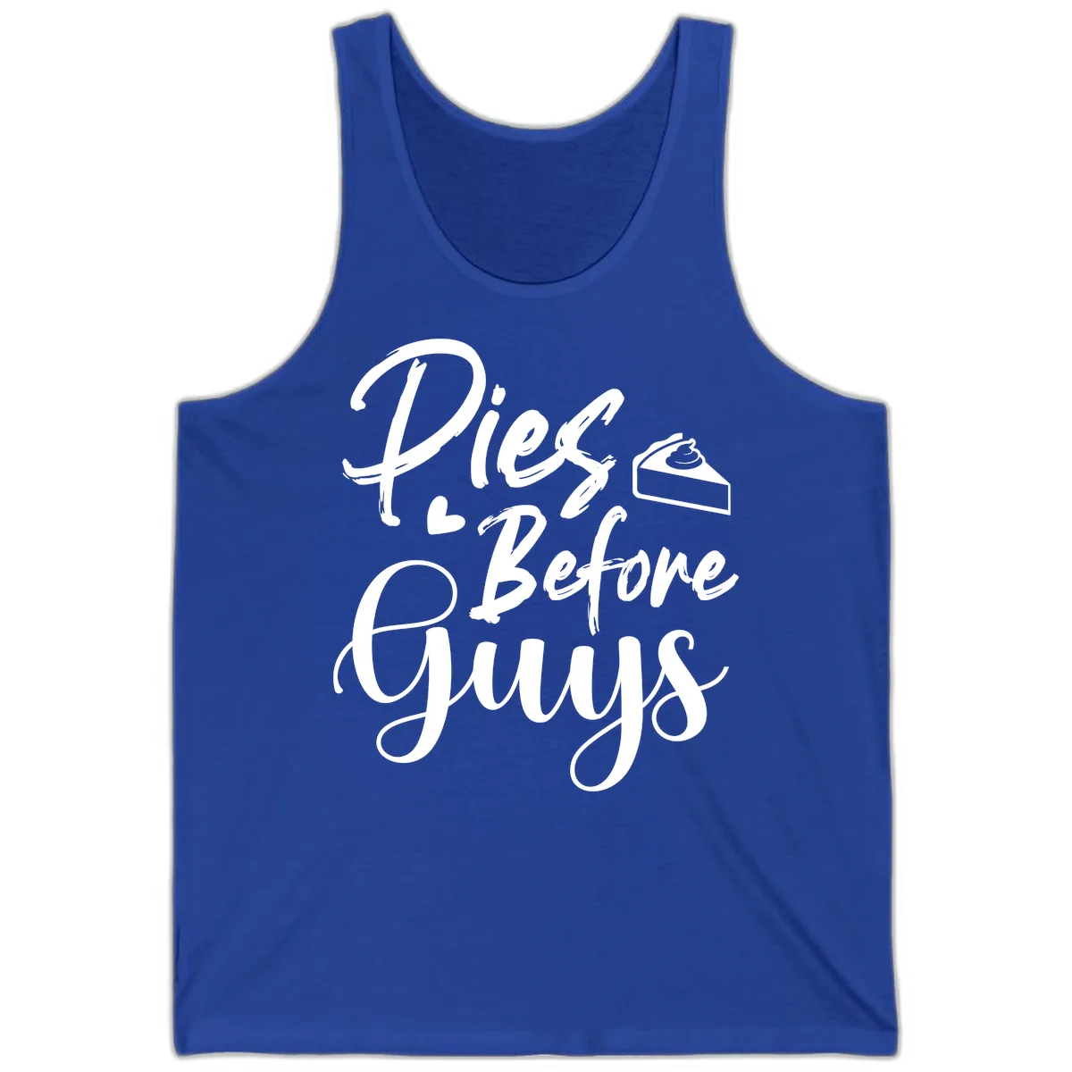 Pies Before Guys Typography Tank in True Royal