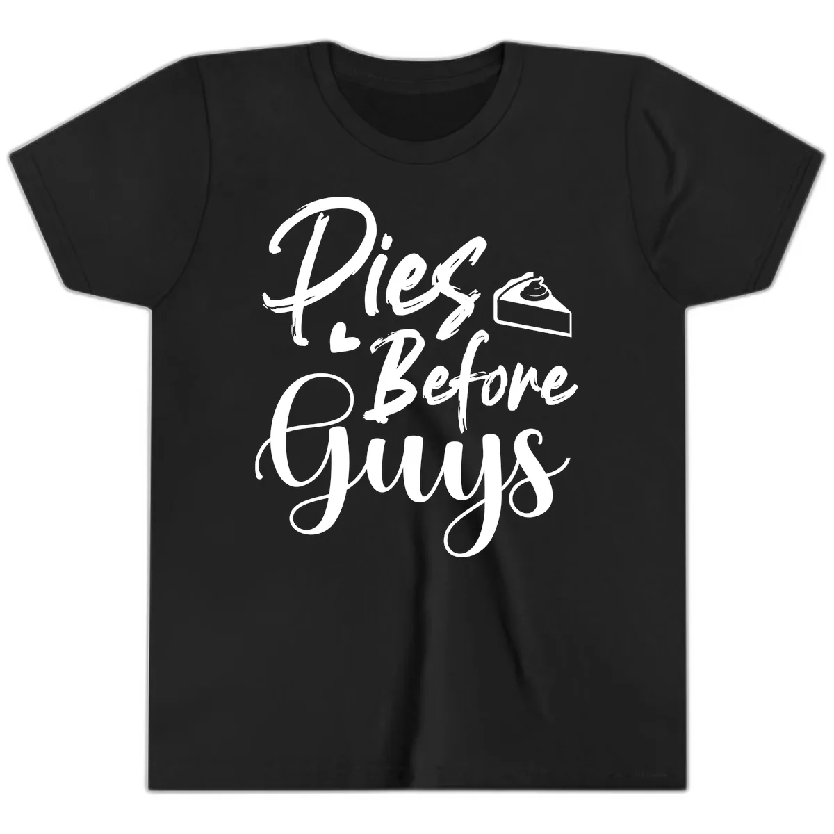 Pies Before Guys Typography Youth T-Shirt in Black