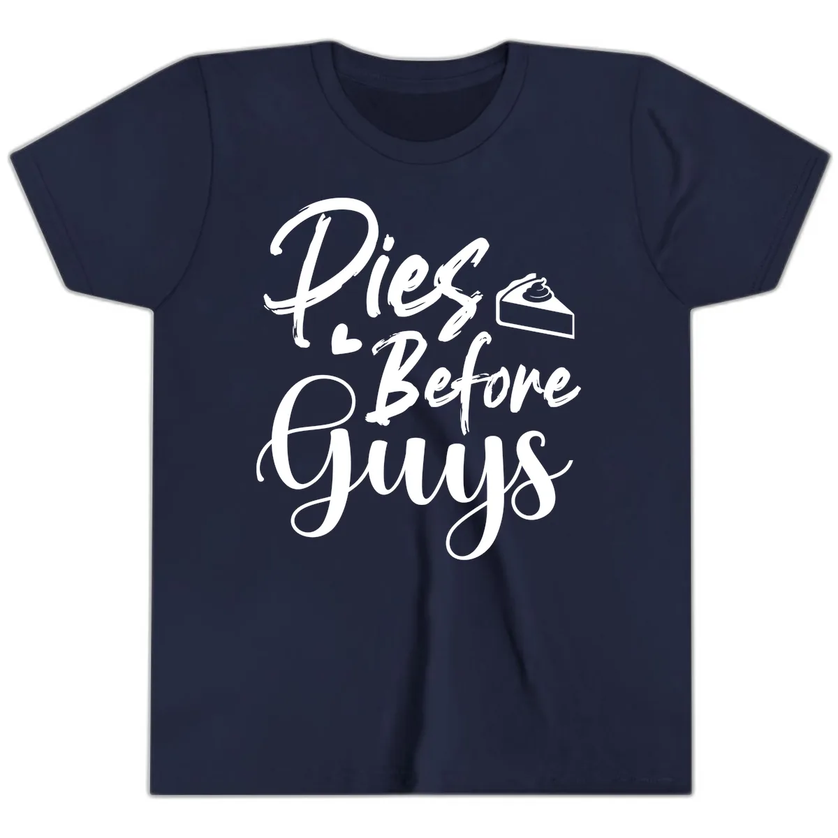 Pies Before Guys Typography Youth T-Shirt in Navy