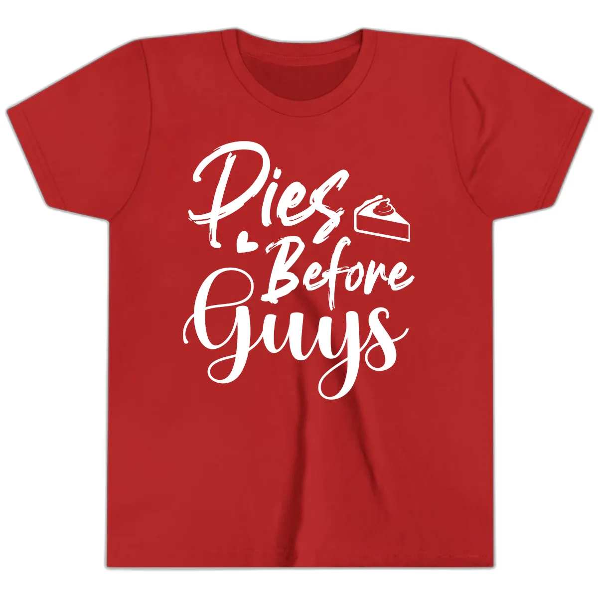 Pies Before Guys Typography Youth T-Shirt in Red
