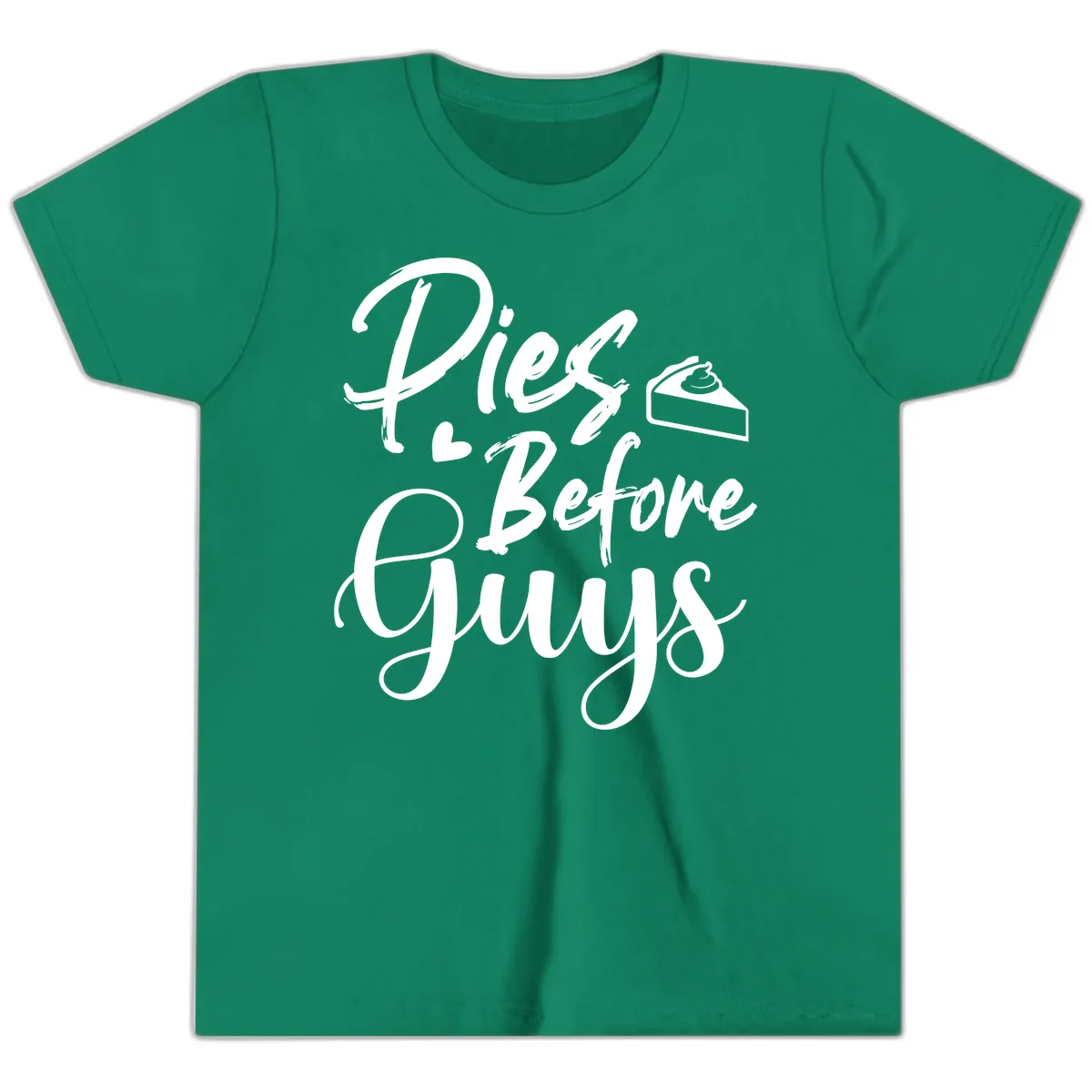 Pies Before Guys Typography Youth T-Shirt in Kelly