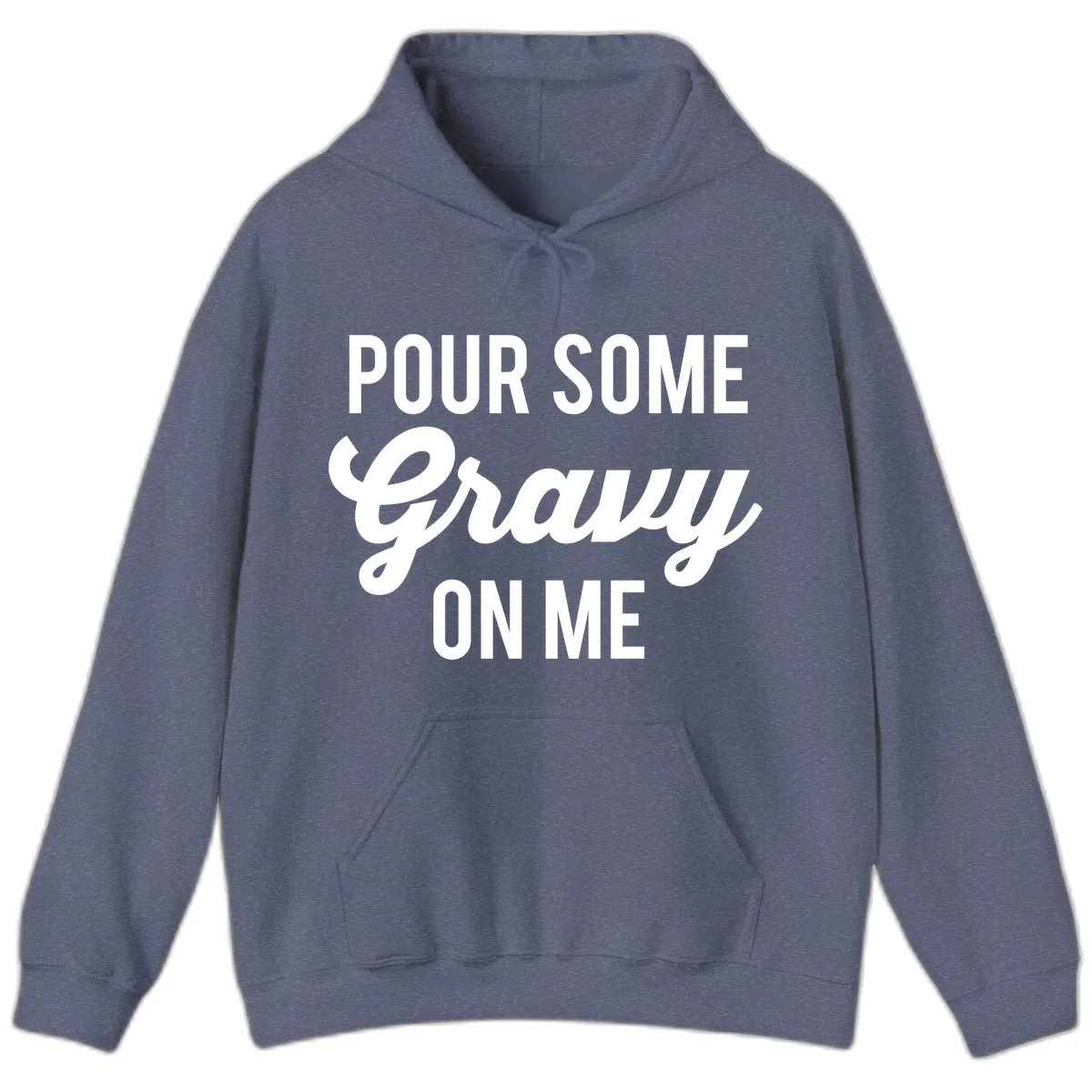 Pour Some Gravy On Me Thanksgiving Hoodie in Heather Navy