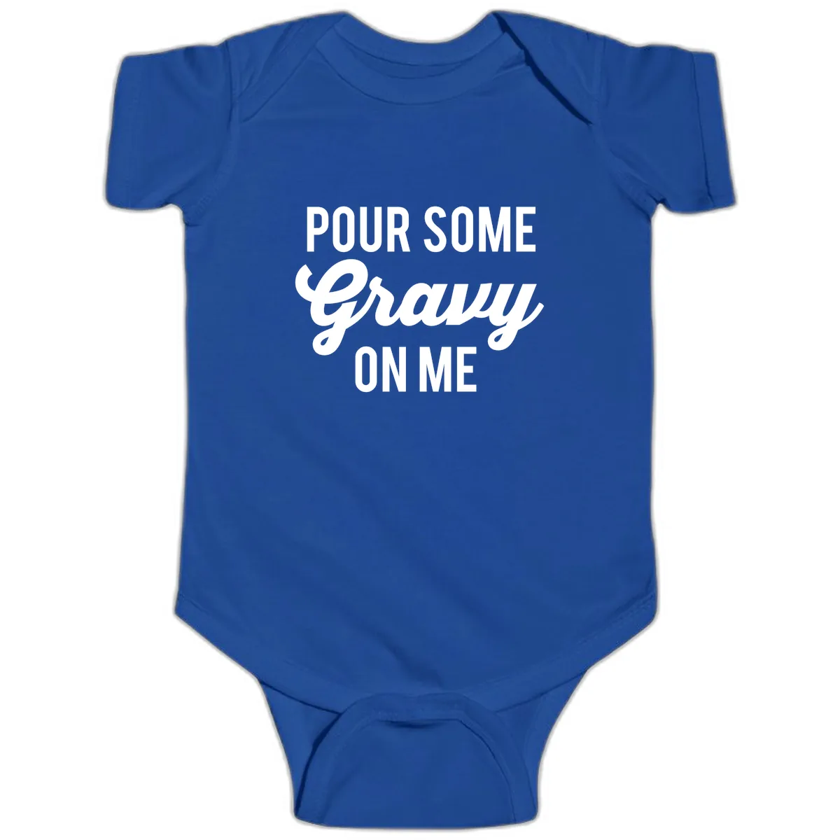 Pour Some Gravy On Me Thanksgiving Baby Onesie in Royal