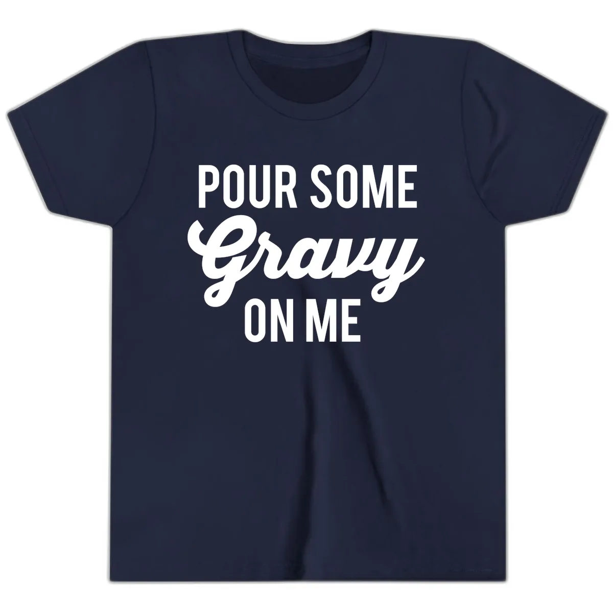 Pour Some Gravy On Me Thanksgiving Youth T-Shirt in Navy