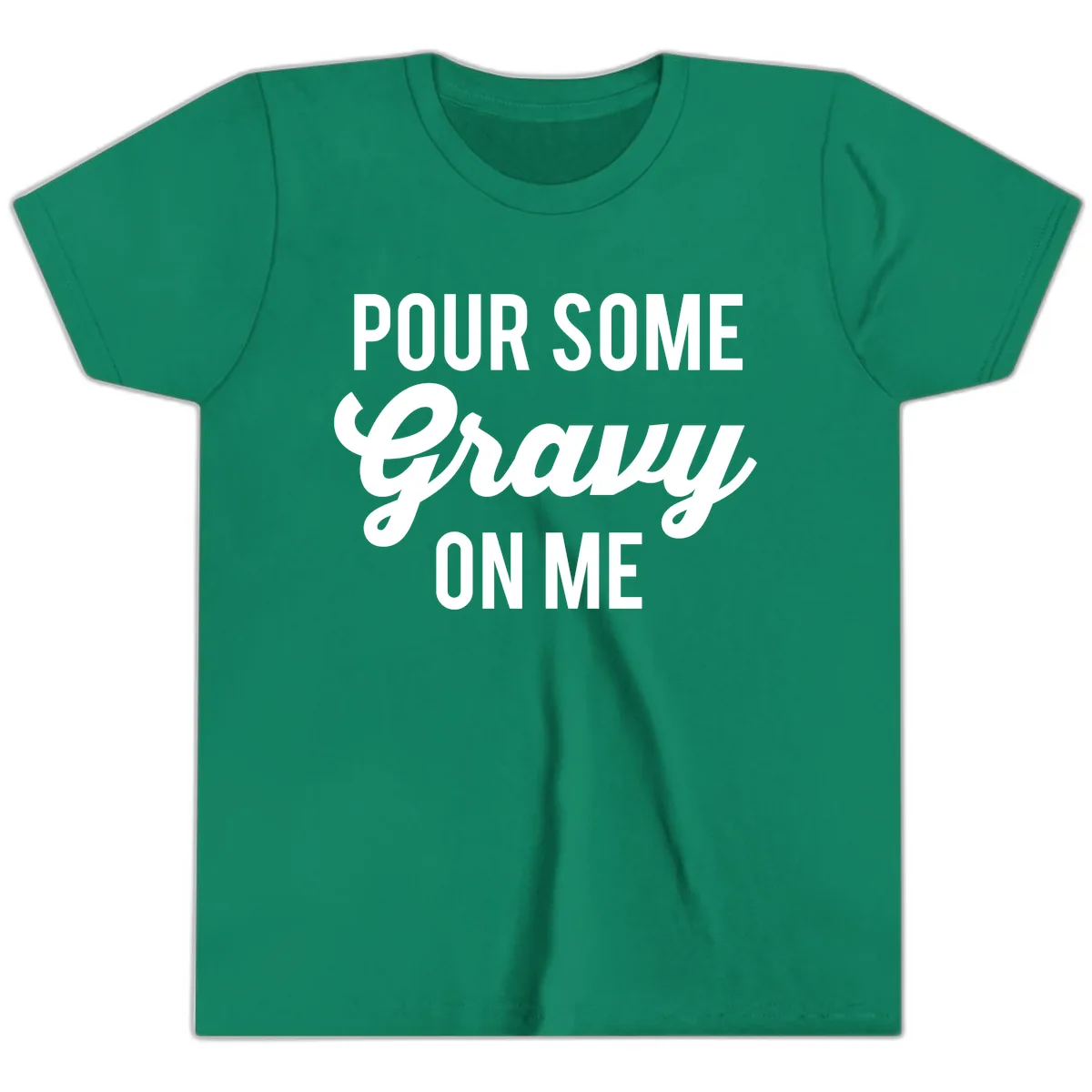 Pour Some Gravy On Me Thanksgiving Youth T-Shirt in Kelly
