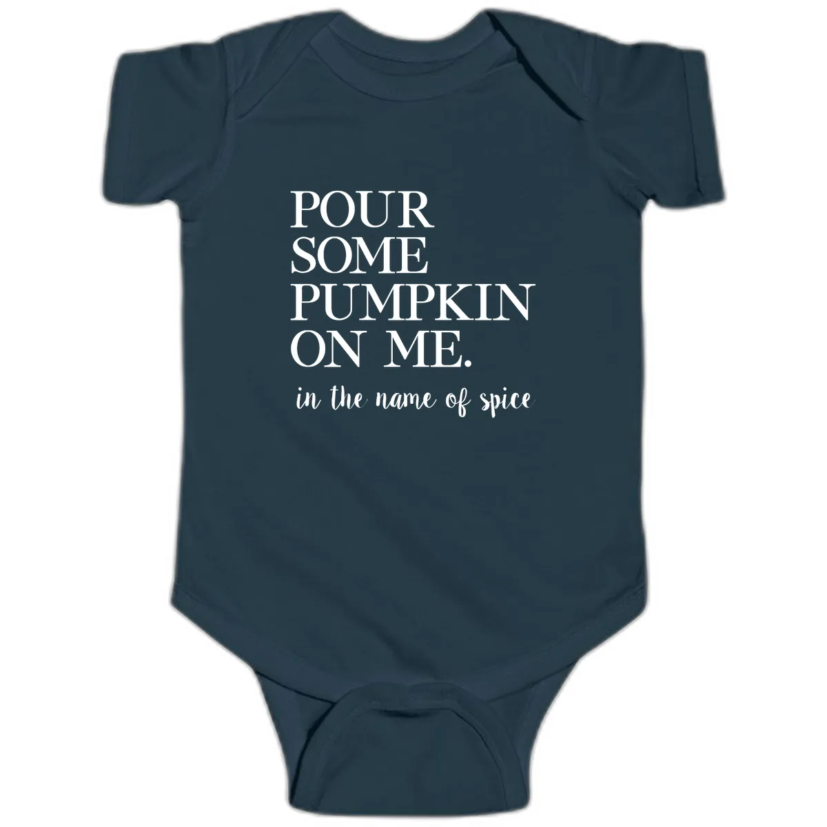 Pour Some Pumpkin On Me Fall Saying Baby Onesie in Navy