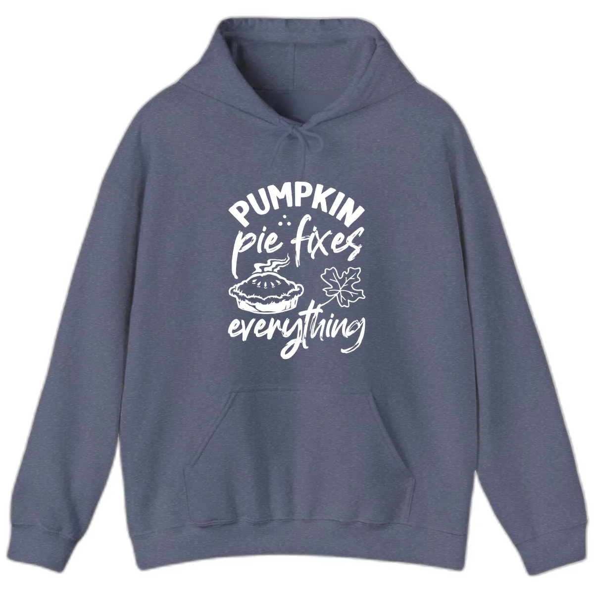 Pumpkin Pie Fixes Everything Fall Saying Hoodie in Heather Navy