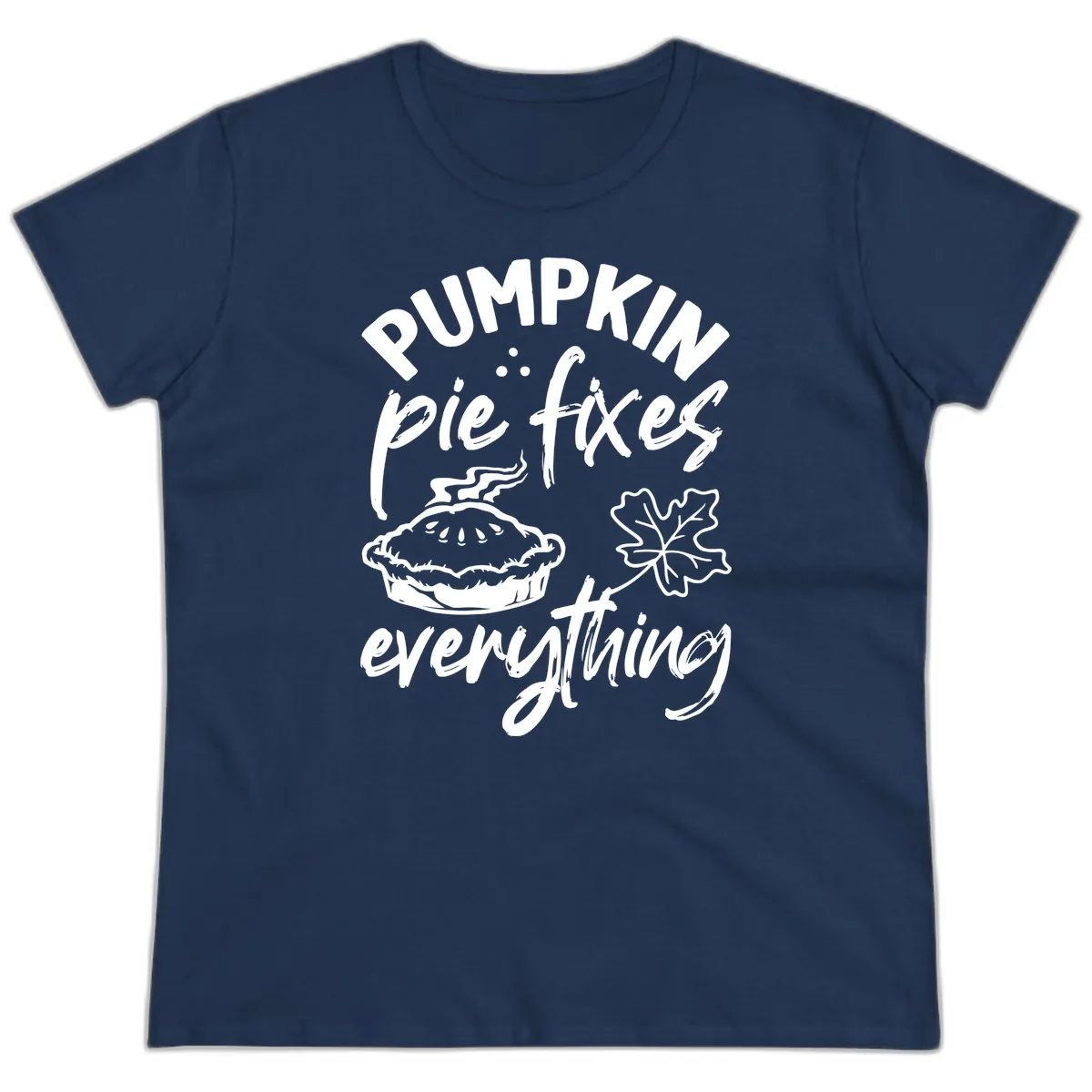 Pumpkin Pie Fixes Everything Fall Saying Ladies Tee in Navy