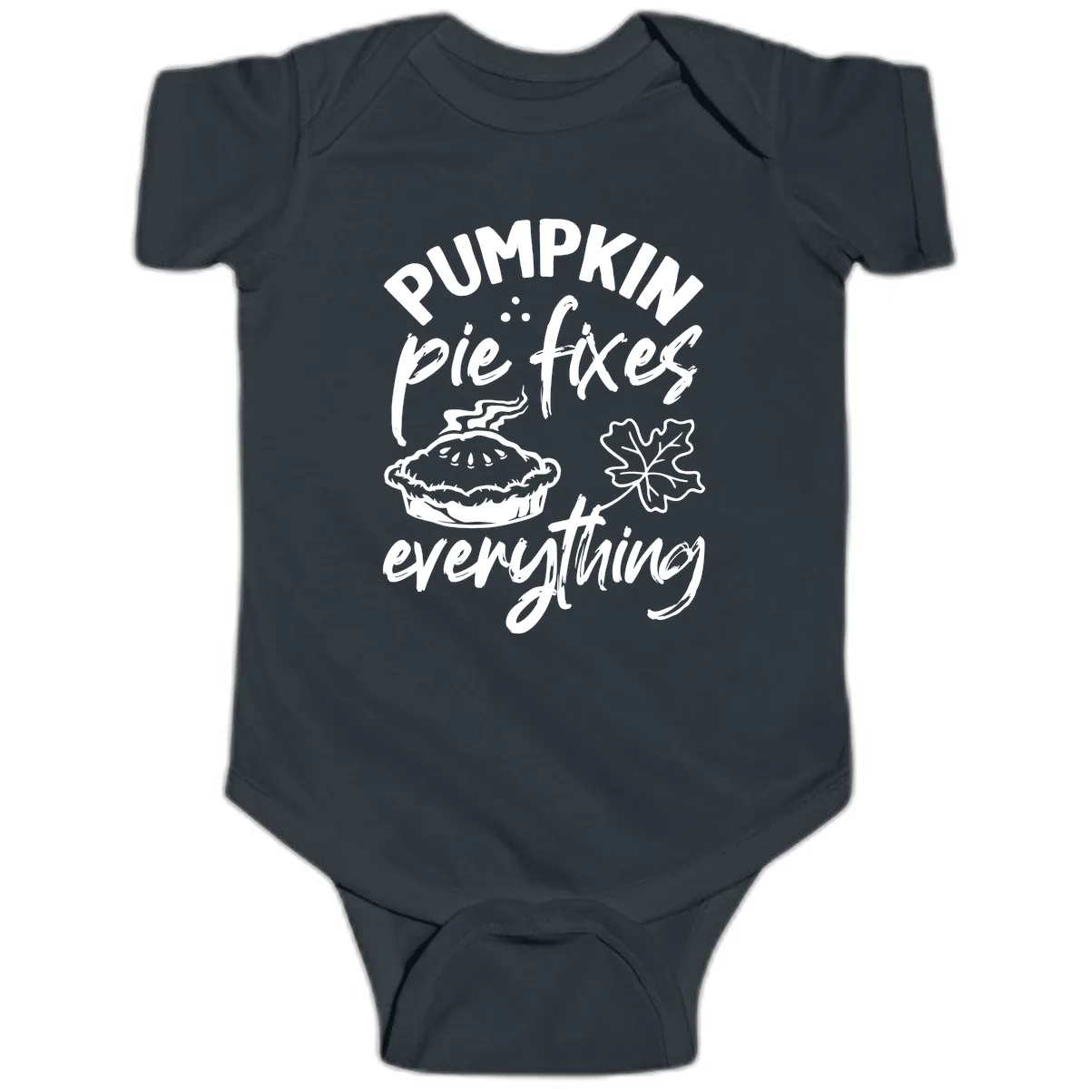 Pumpkin Pie Fixes Everything Fall Saying Baby Onesie in Black