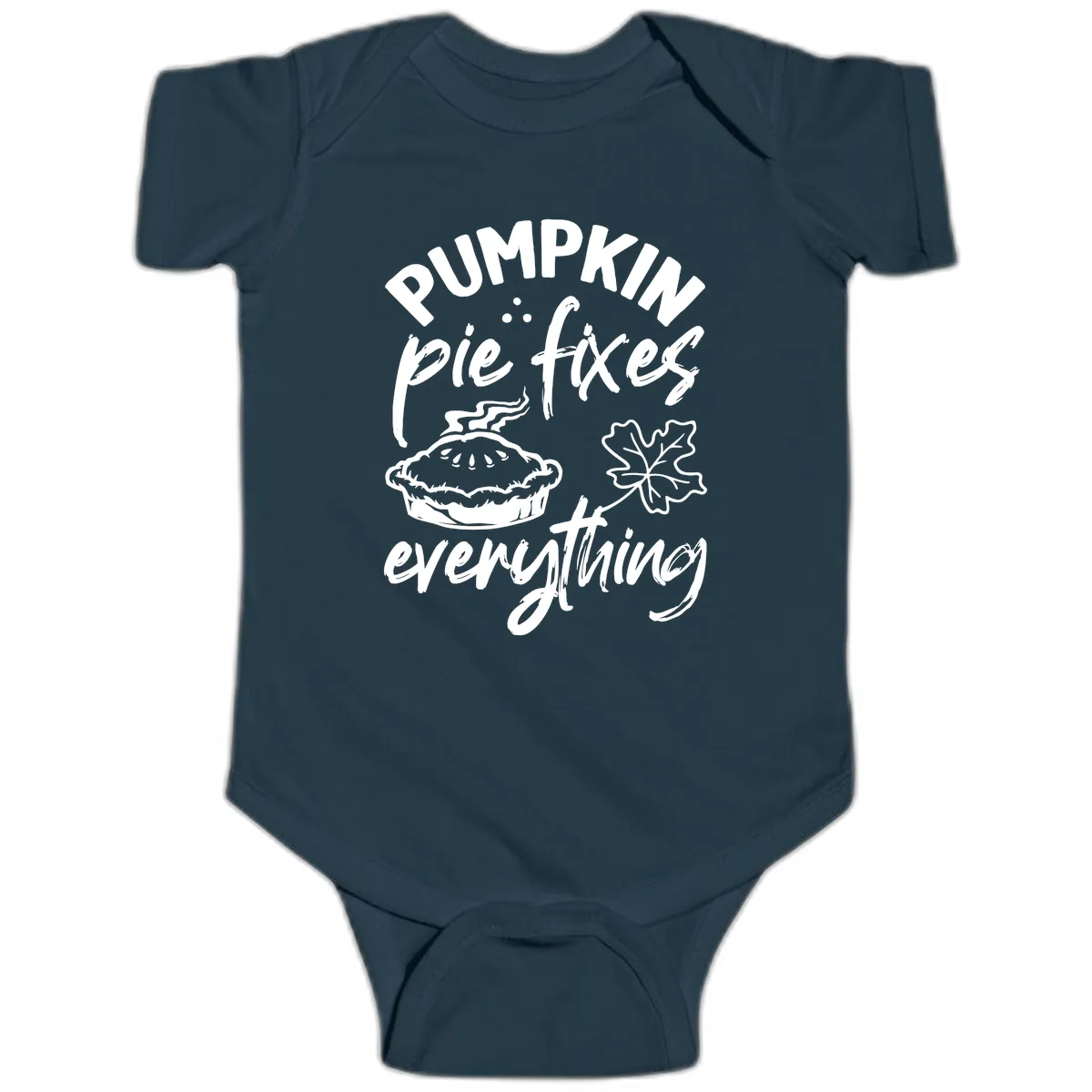 Pumpkin Pie Fixes Everything Fall Saying Baby Onesie in Navy
