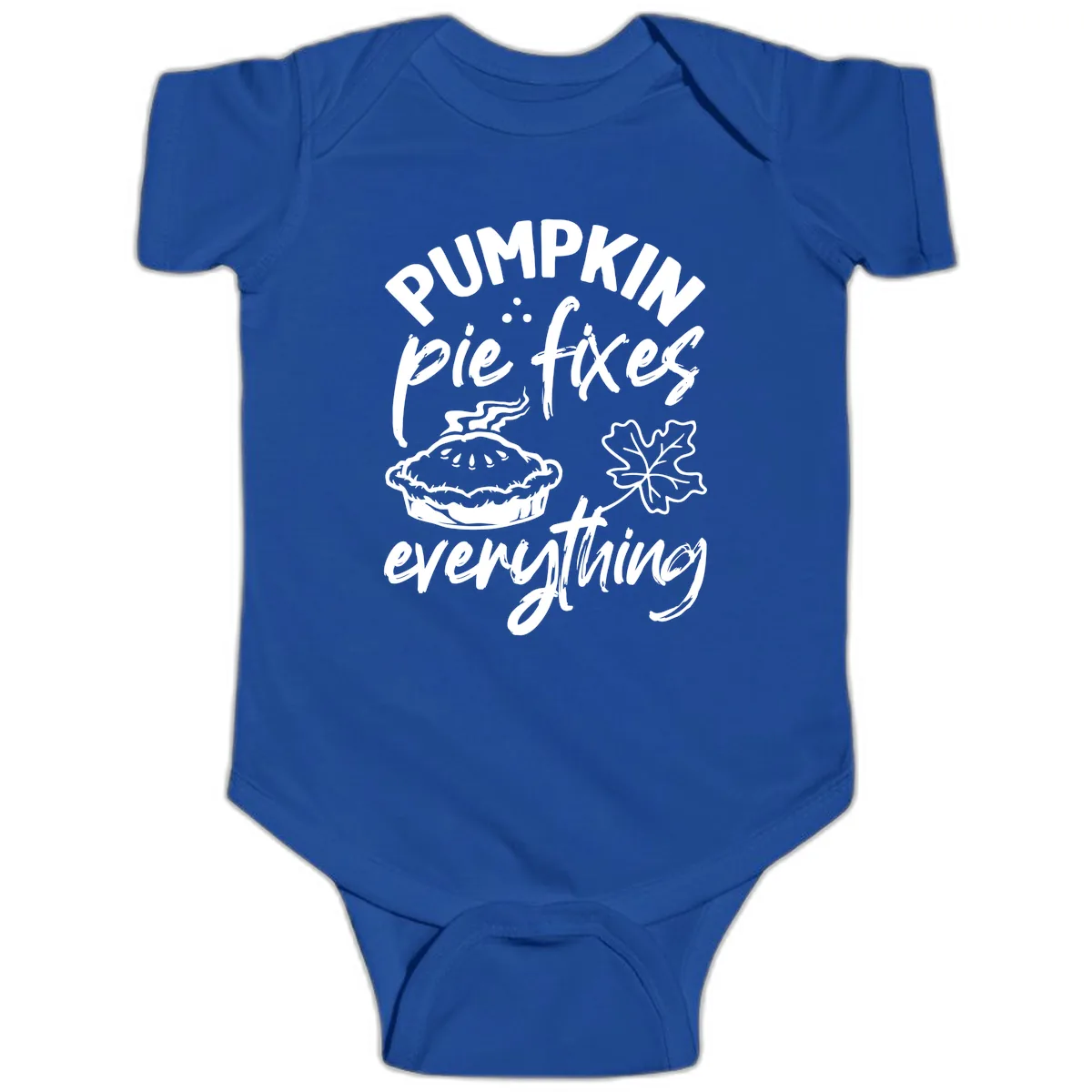 Pumpkin Pie Fixes Everything Fall Saying Baby Onesie in Royal