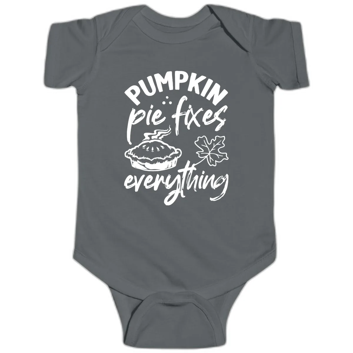 Pumpkin Pie Fixes Everything Fall Saying Baby Onesie in Charcoal
