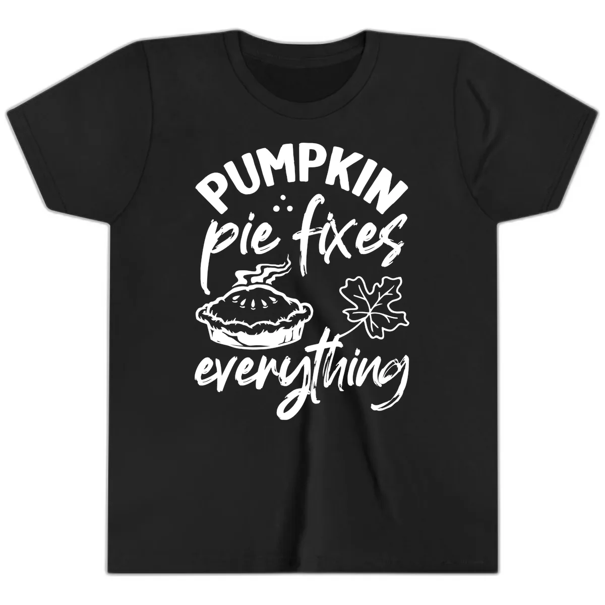 Pumpkin Pie Fixes Everything Fall Saying Youth T-Shirt in Black