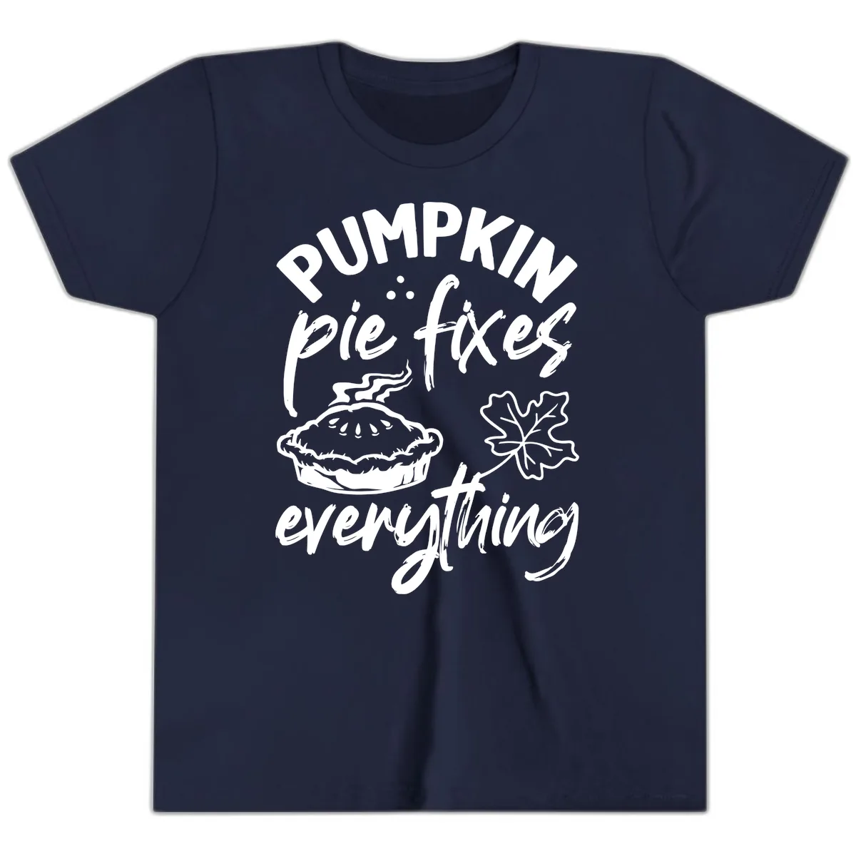 Pumpkin Pie Fixes Everything Fall Saying Youth T-Shirt in Navy