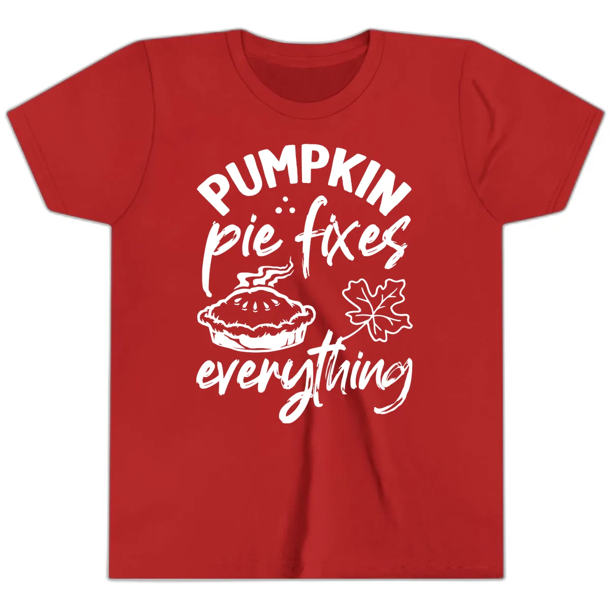 Pumpkin Pie Fixes Everything Fall Saying Youth T-Shirt in Red