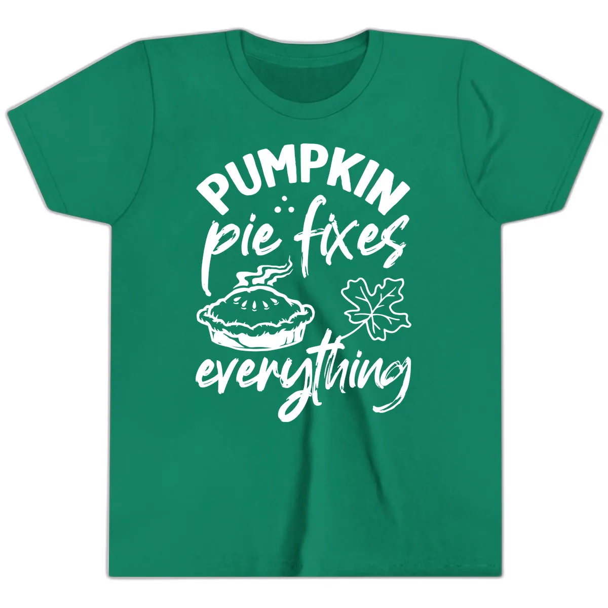 Pumpkin Pie Fixes Everything Fall Saying Youth T-Shirt in Kelly
