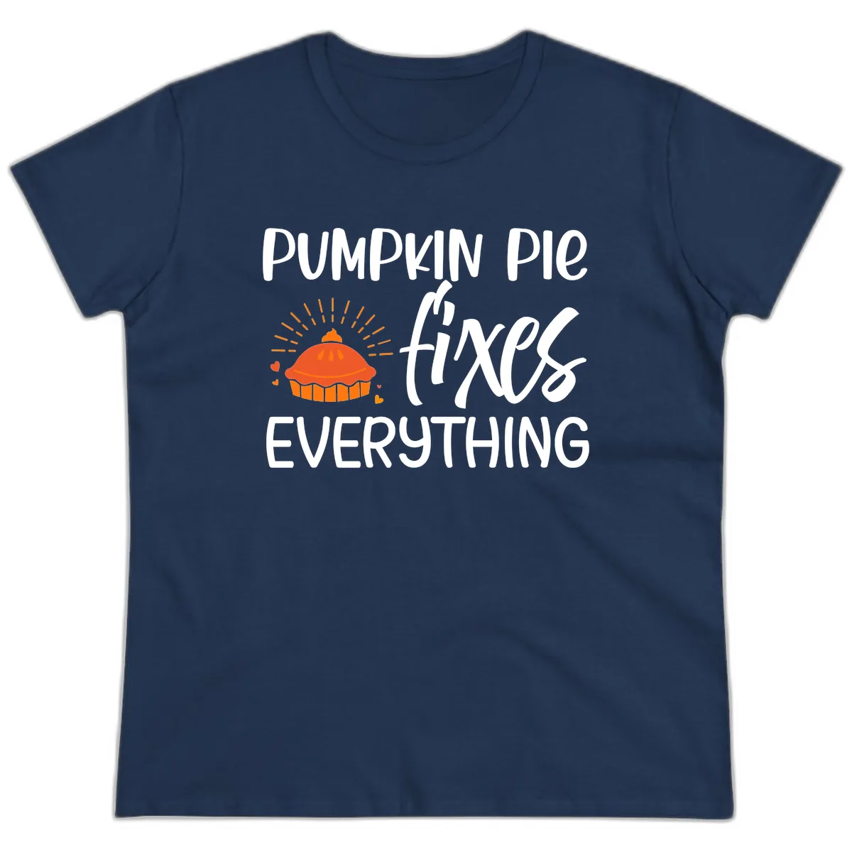 Pumpkin Pie Fixes Everything Ladies Tee in Navy