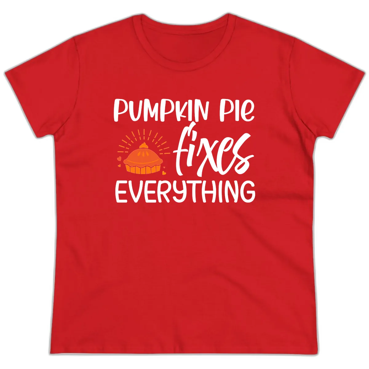 Pumpkin Pie Fixes Everything Ladies Tee in Red