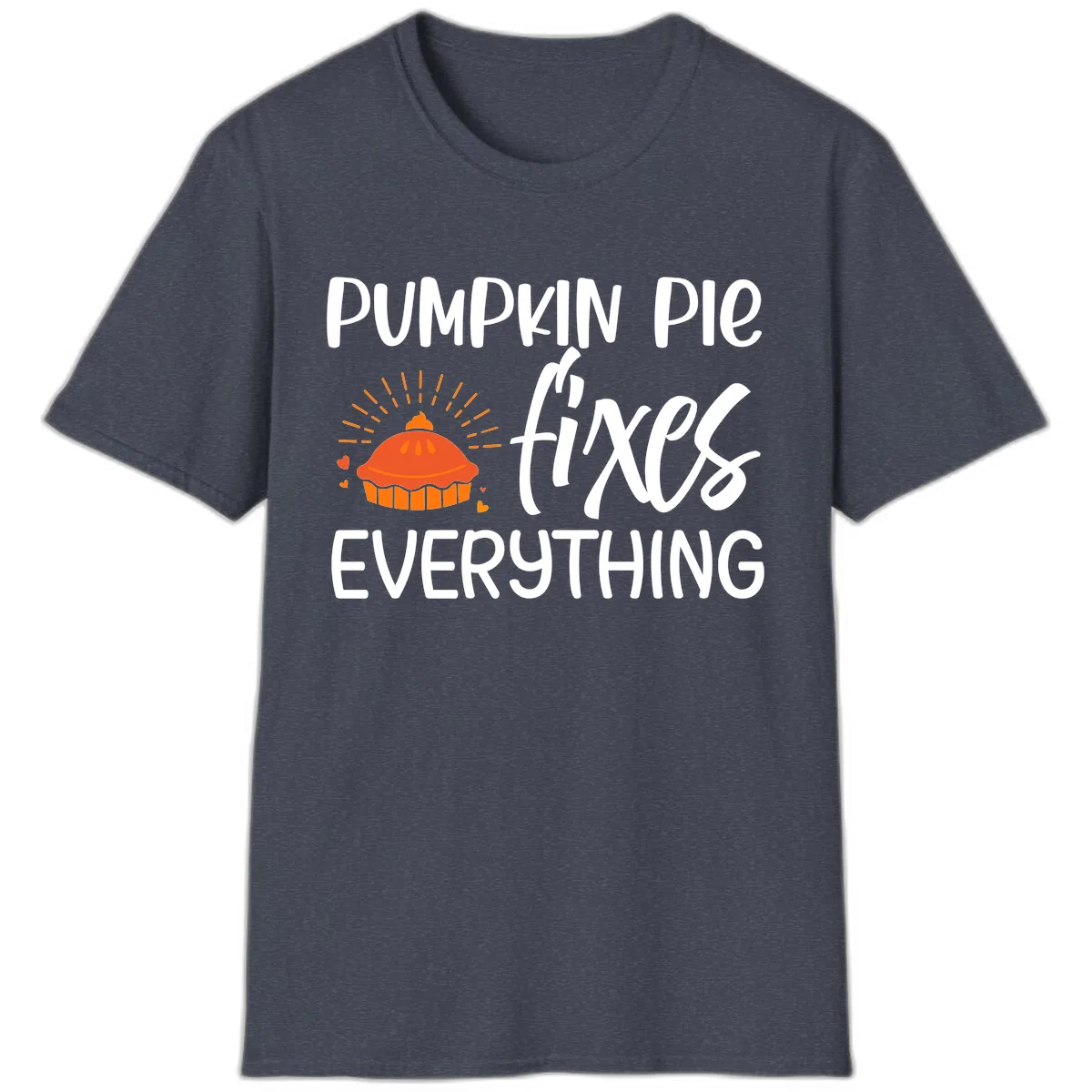 Pumpkin Pie Fixes Everything T-Shirt in Heather Navy