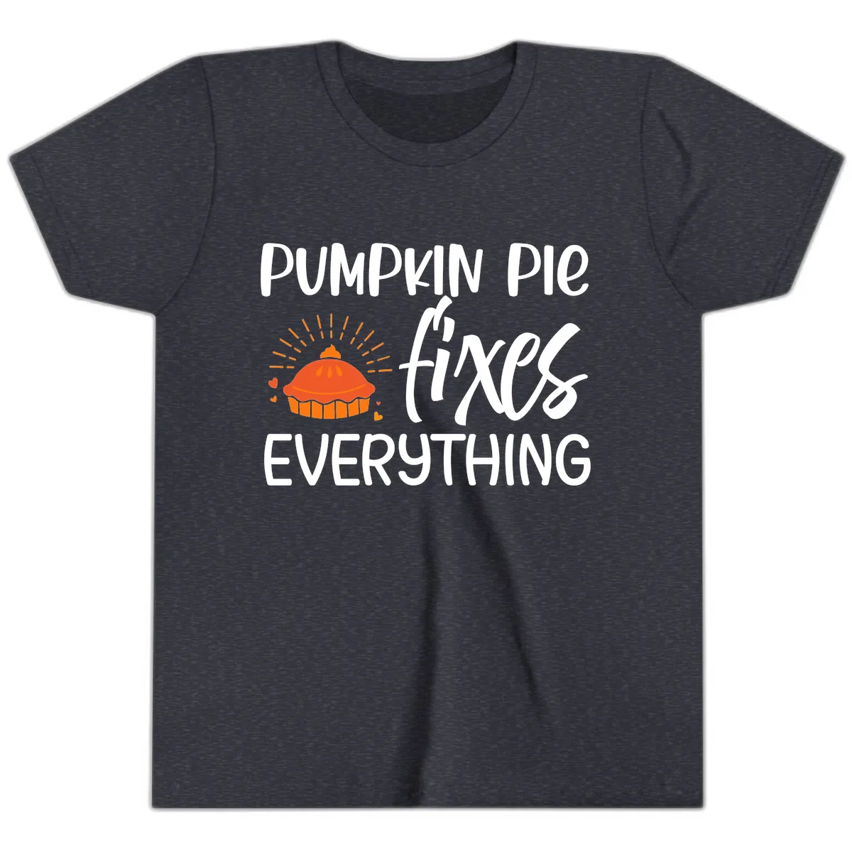 Pumpkin Pie Fixes Everything Youth T-Shirt in Heather Navy