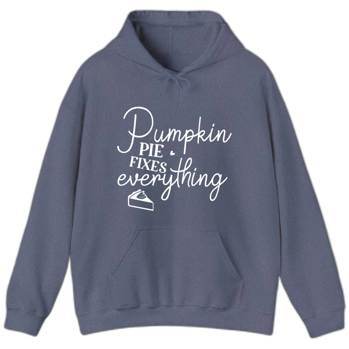 Pumpkin Pie Fixes Everything Quote Hoodie in Heather Navy