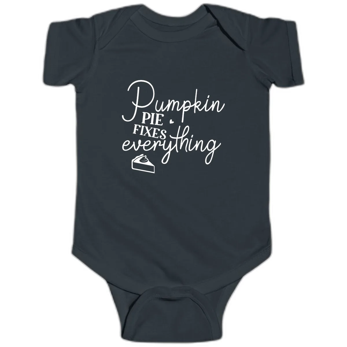 Pumpkin Pie Fixes Everything Quote Baby Onesie in Black