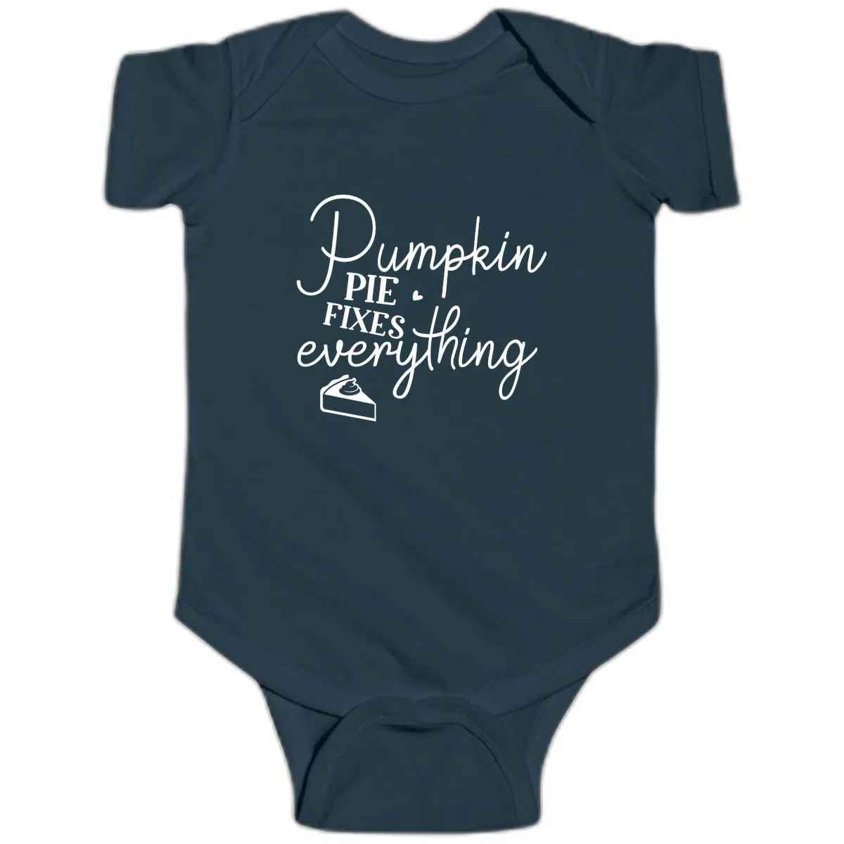 Pumpkin Pie Fixes Everything Quote Baby Onesie in Navy
