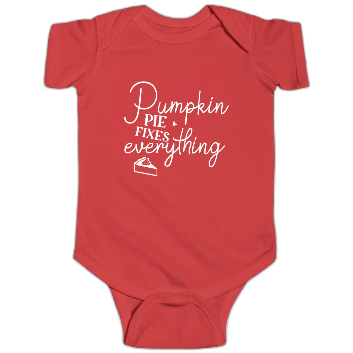 Pumpkin Pie Fixes Everything Quote Baby Onesie in Red