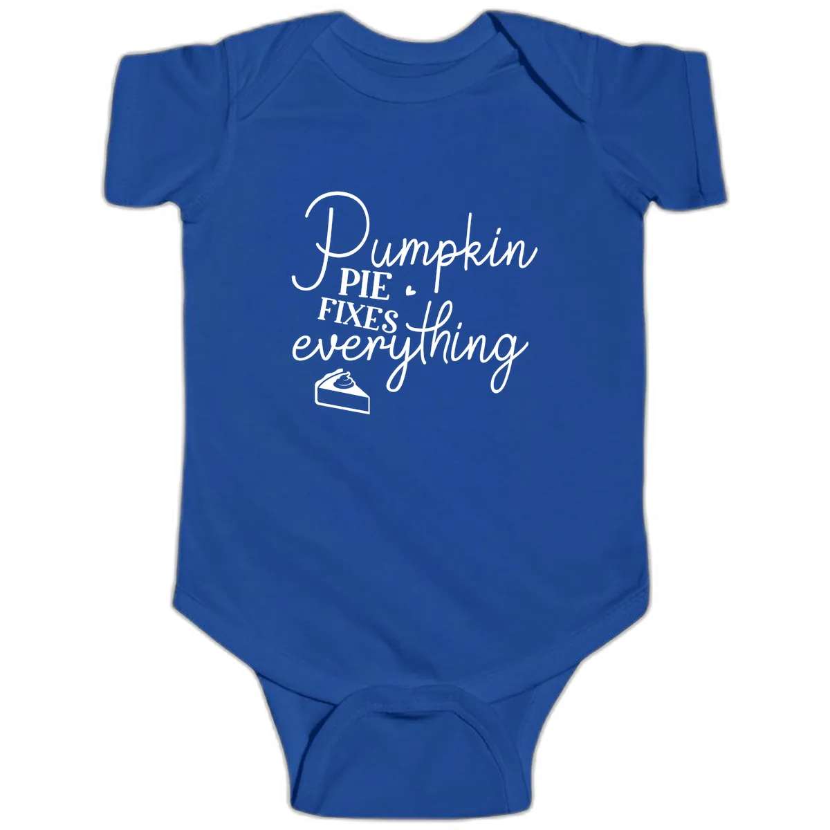 Pumpkin Pie Fixes Everything Quote Baby Onesie in Royal