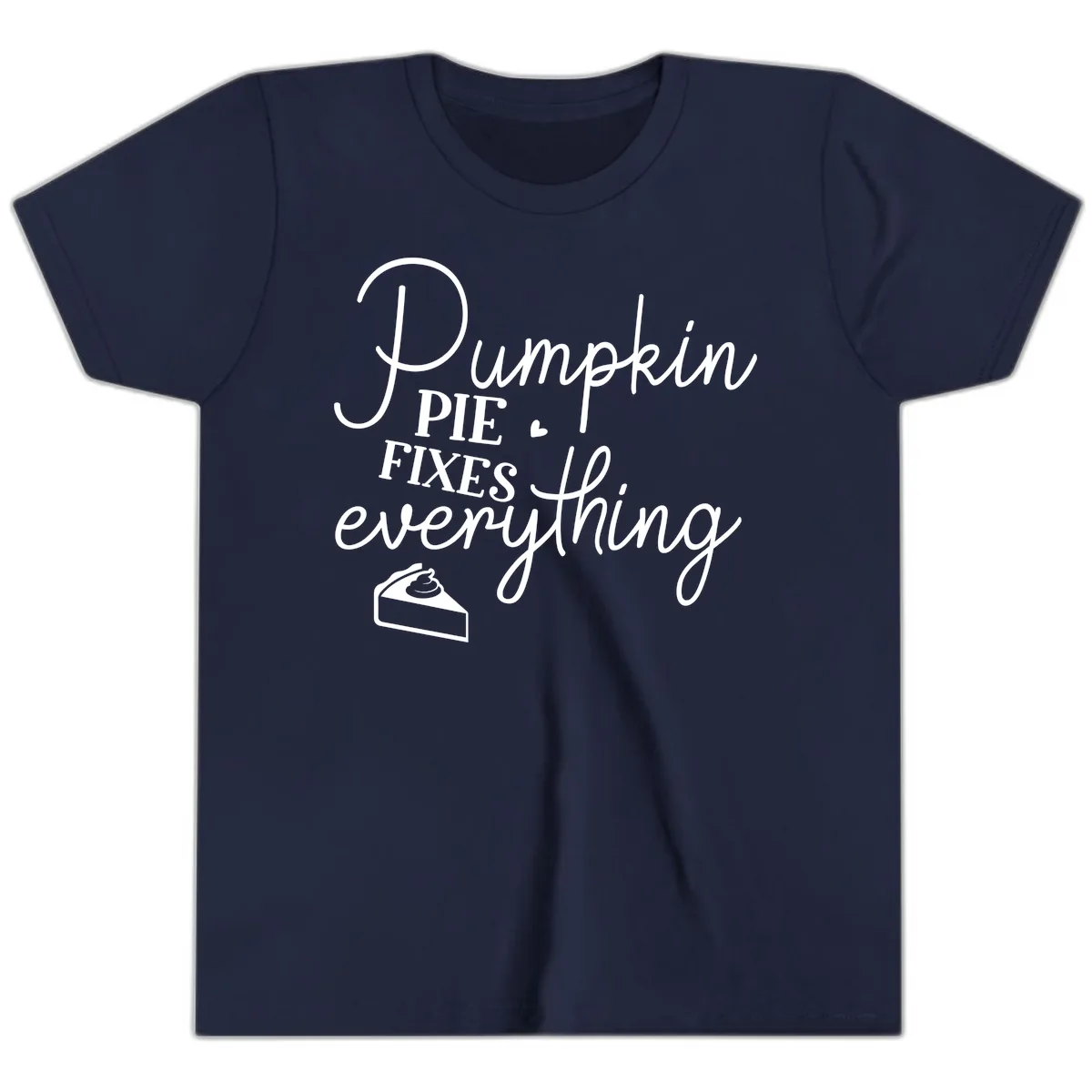 Pumpkin Pie Fixes Everything Quote Youth T-Shirt in Navy