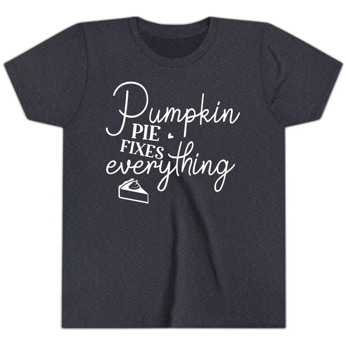 Pumpkin Pie Fixes Everything Quote Youth T-Shirt in Heather Navy