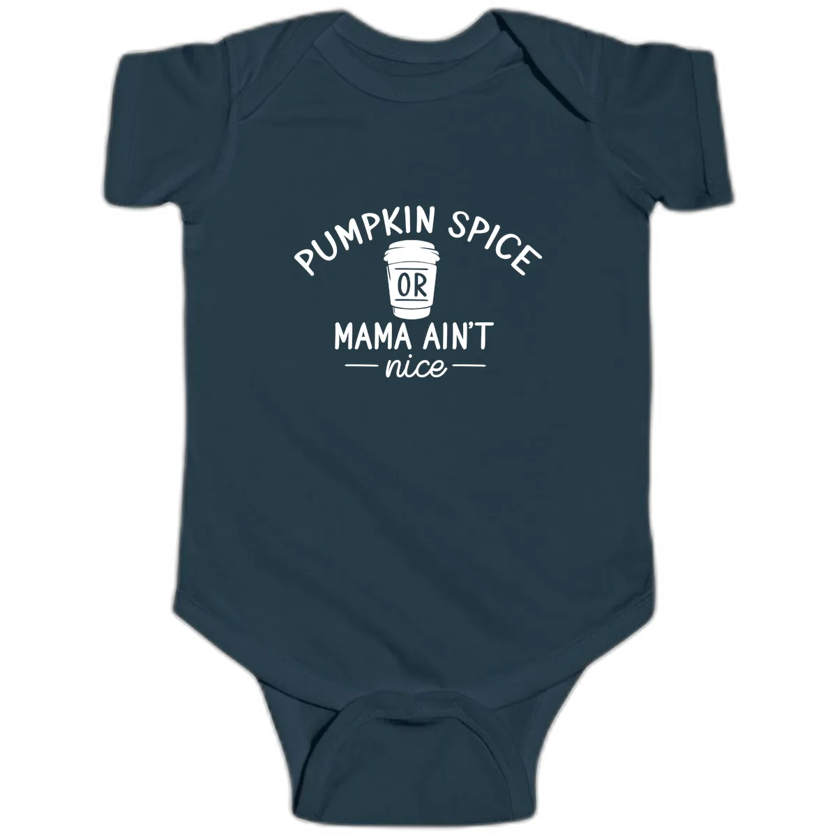 Pumpkin Spice Mama Ain't Nice Baby Onesie in Navy