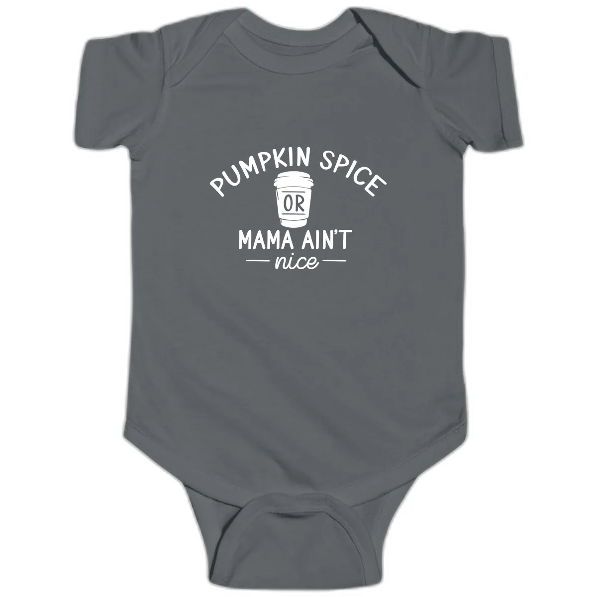 Pumpkin Spice Mama Ain't Nice Baby Onesie in Charcoal