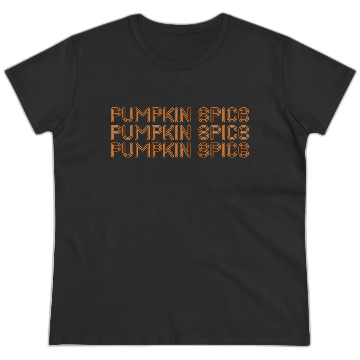 Pumpkin Spice Text Pattern Ladies Tee in Black