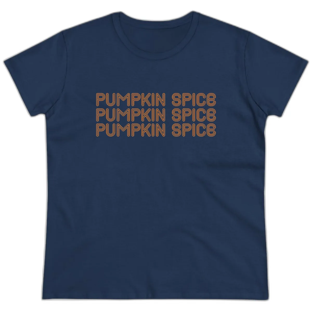 Pumpkin Spice Text Pattern Ladies Tee in Navy