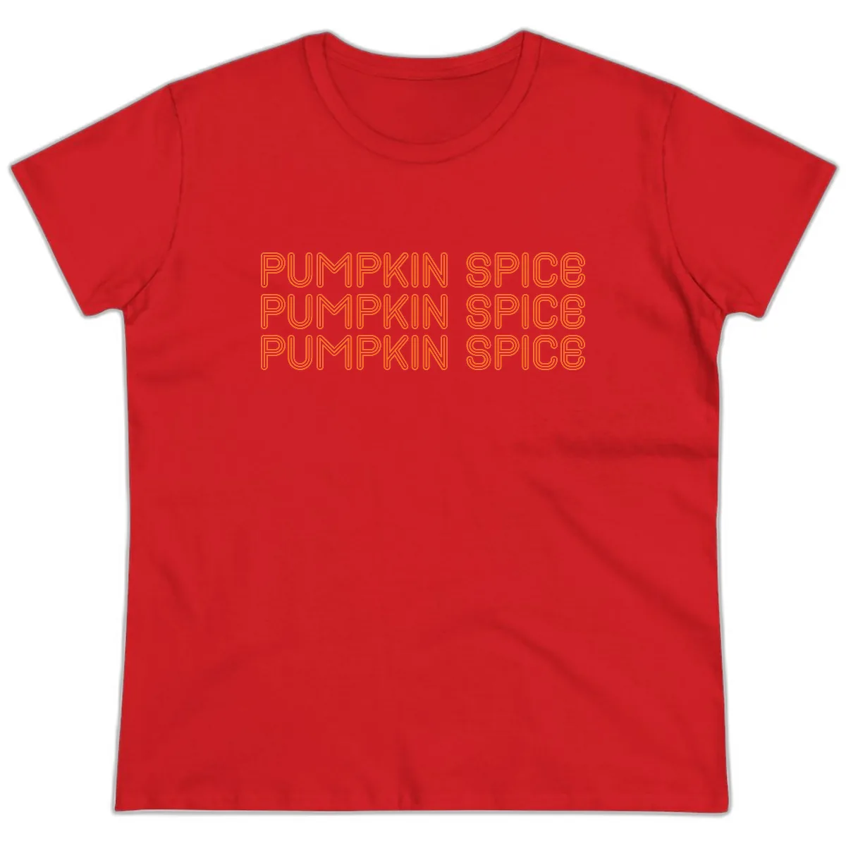 Pumpkin Spice Text Pattern Ladies Tee in Red