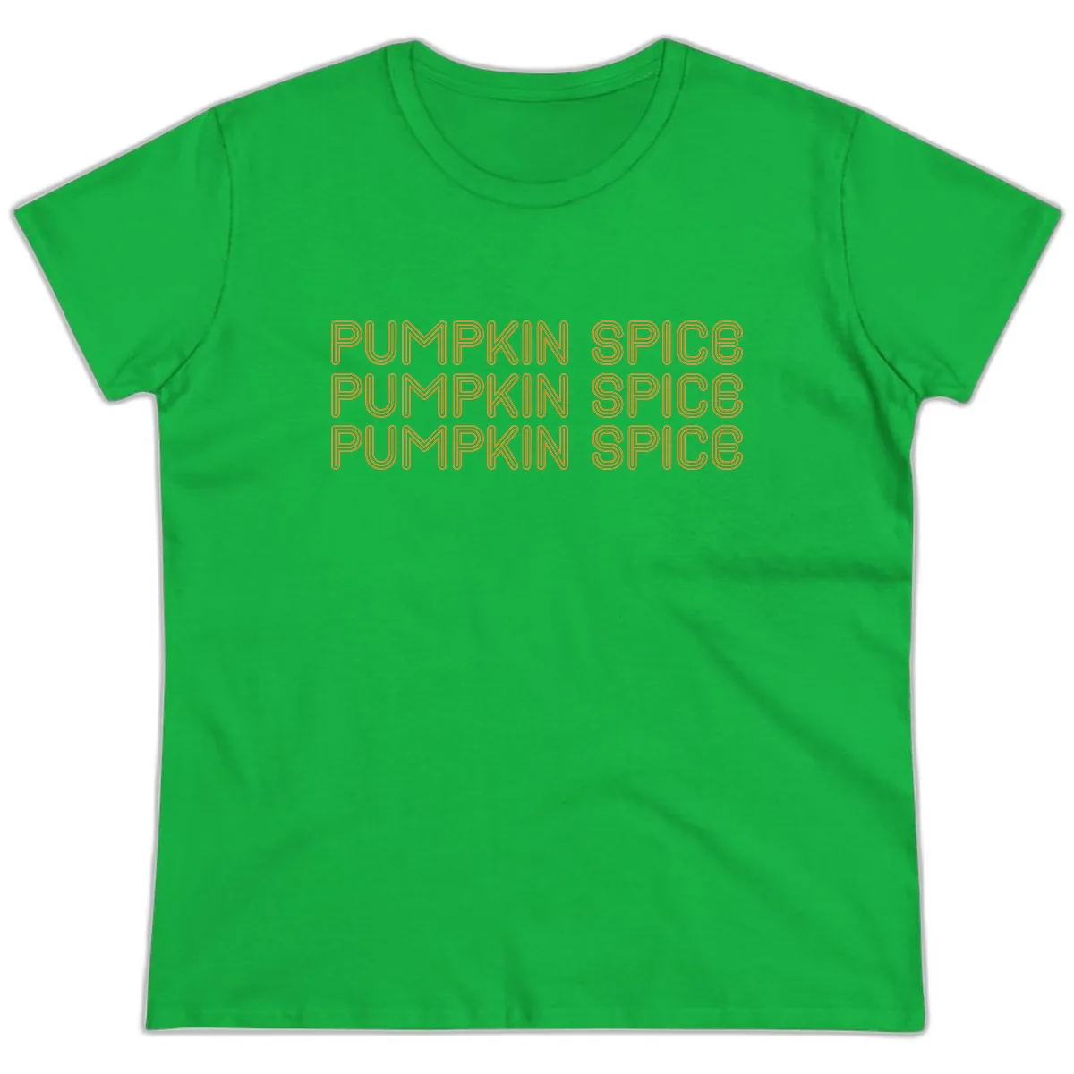 Pumpkin Spice Text Pattern Ladies Tee in Irish Green