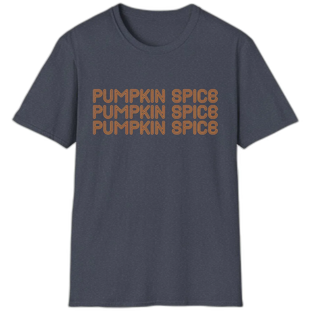 Pumpkin Spice Text Pattern T-Shirt in Heather Navy
