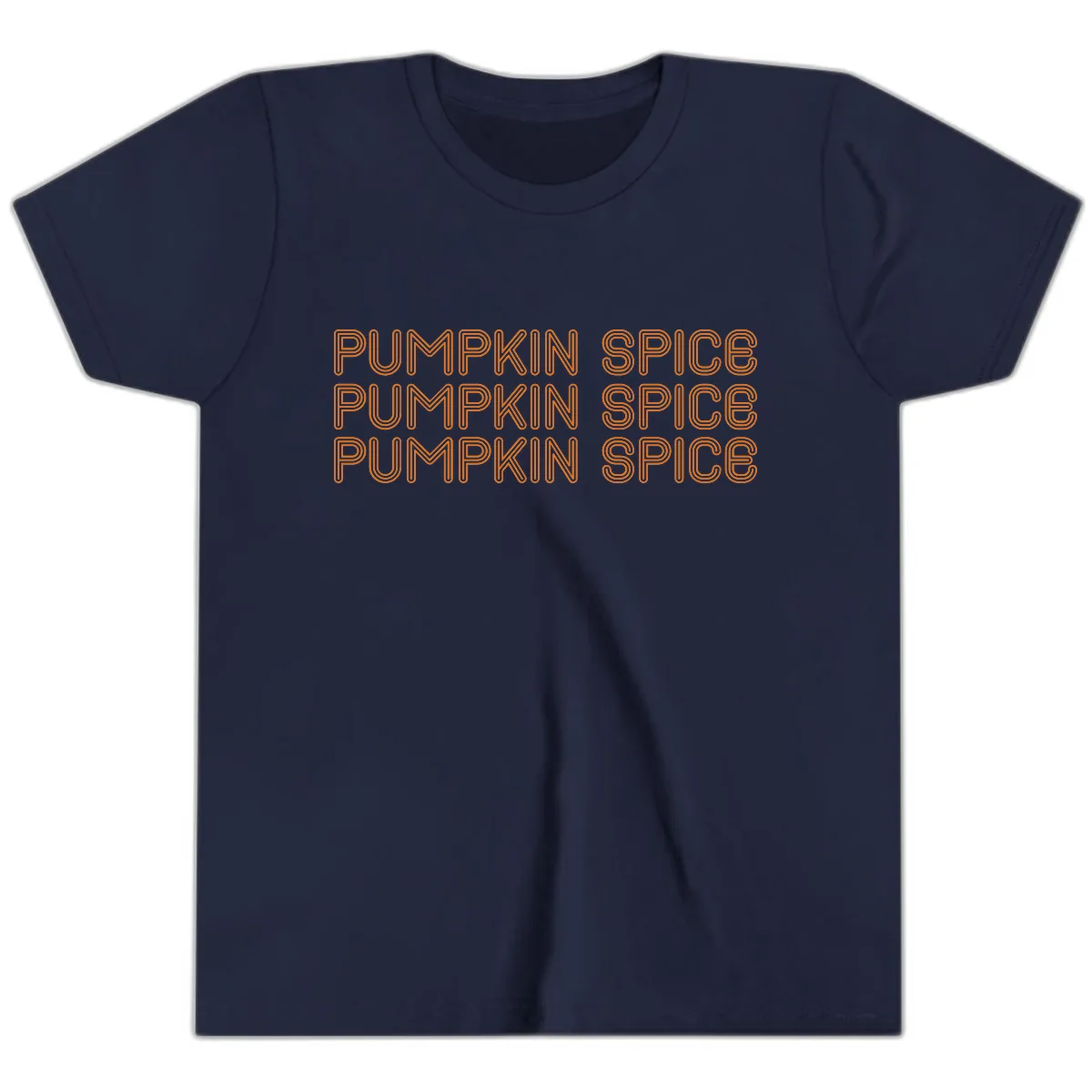 Pumpkin Spice Text Pattern Youth T-Shirt in Navy
