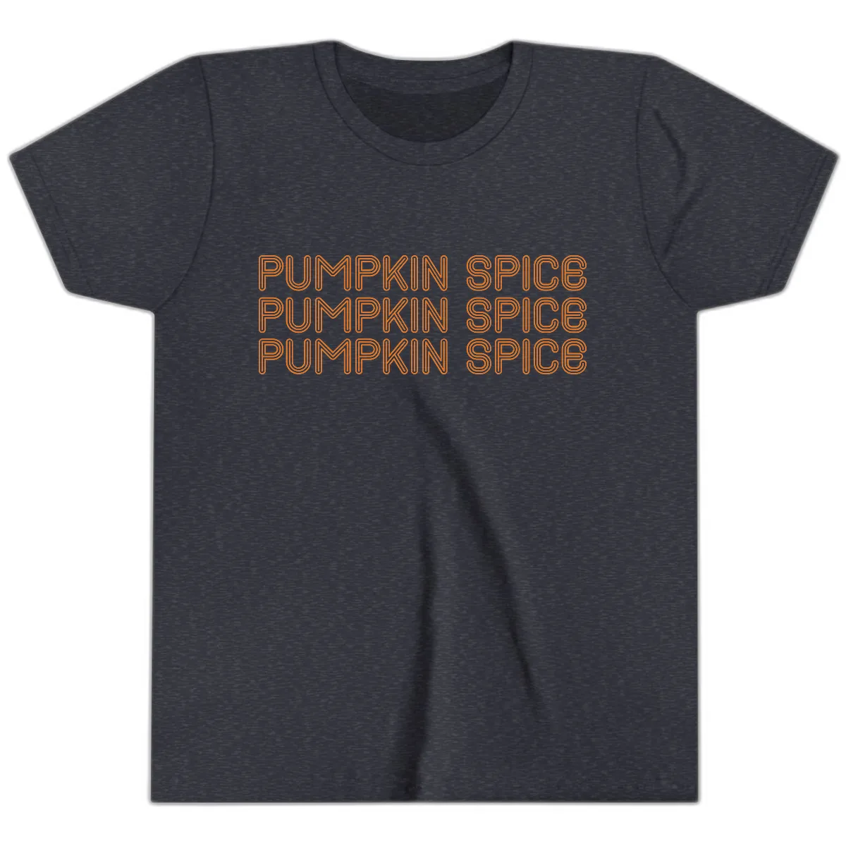 Pumpkin Spice Text Pattern Youth T-Shirt in Heather Navy