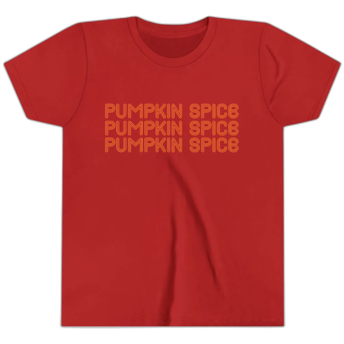 Pumpkin Spice Text Pattern Youth T-Shirt in Red