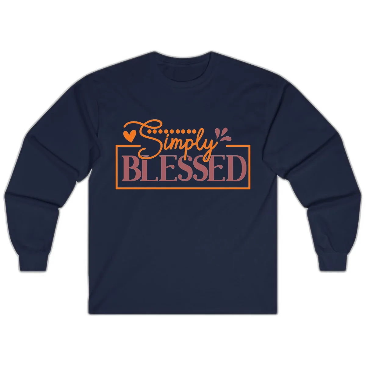 Simply Blessed Inspirational Typography Long Sleeve in Navy